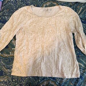 Chico's Cream Textured Scoop Neck Long Sleeve Top